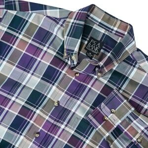 Jos A Bank Travelers Collection Plaid Button Dress Shirt Mens‎ M Wrinkle Free